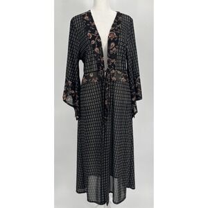 Ember Womens Duster Kimono Bell Sleeve Paisley Print Sheer Bohemian Artsy XL